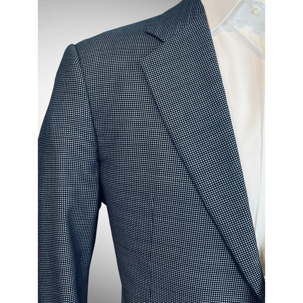 Armani Collezioni 42R Navy Blue & Cream Micro-Houndstooth Designer Blazer Italy - Picture 6 of 16